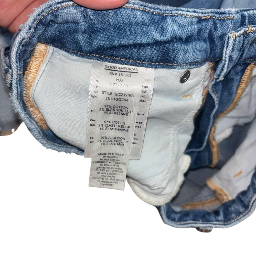 Good American Good Leg Jeans Straight Leg Distressed Denim Women’s 24 Classic - Picture 9 of 13